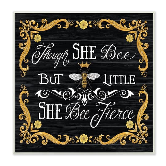 Stupell Industries She Bee Fierce Female Motivational Phrase Vintage Pun Wood Wall Plaque